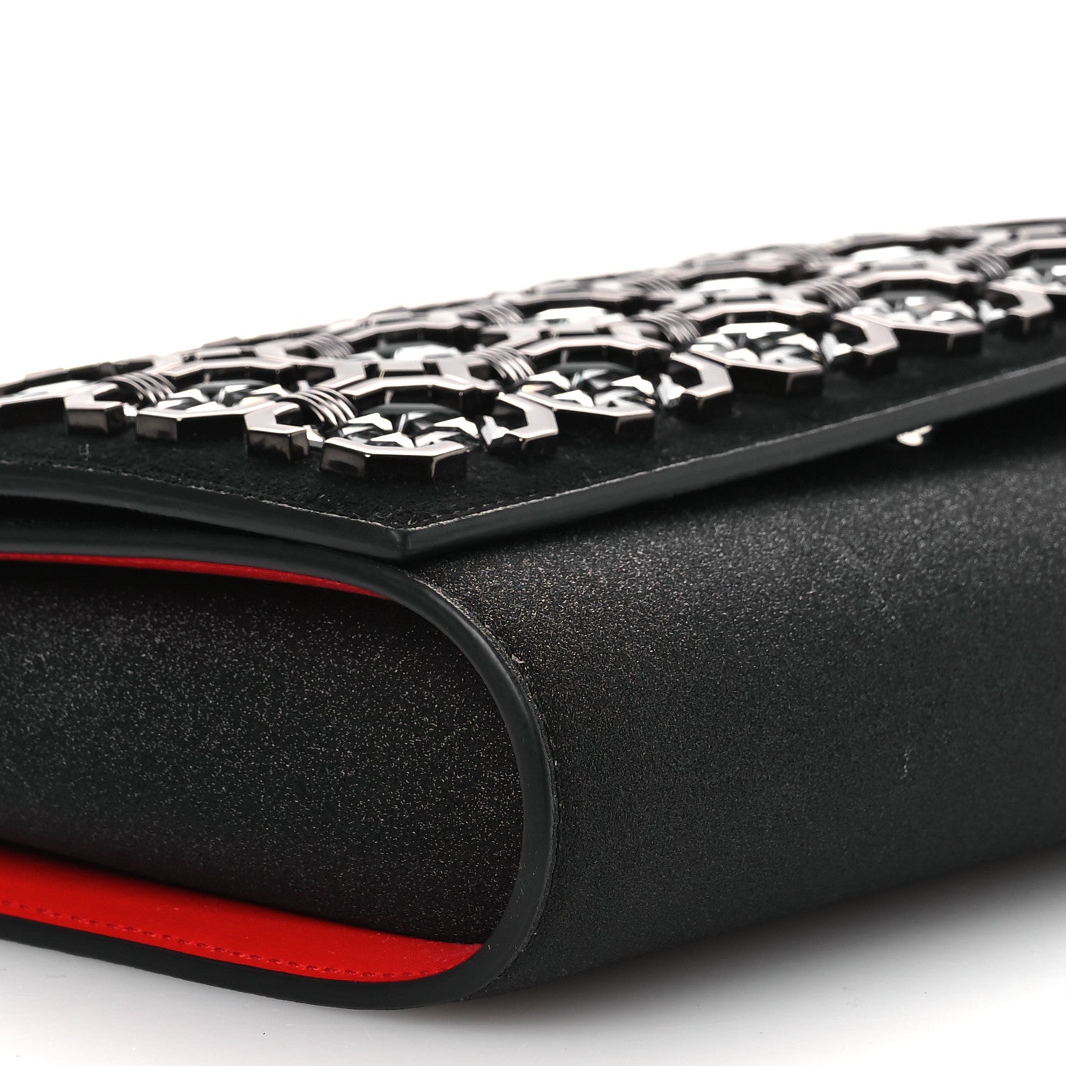Suede Glitter Calfskin Embellished Paloma Clutch Black