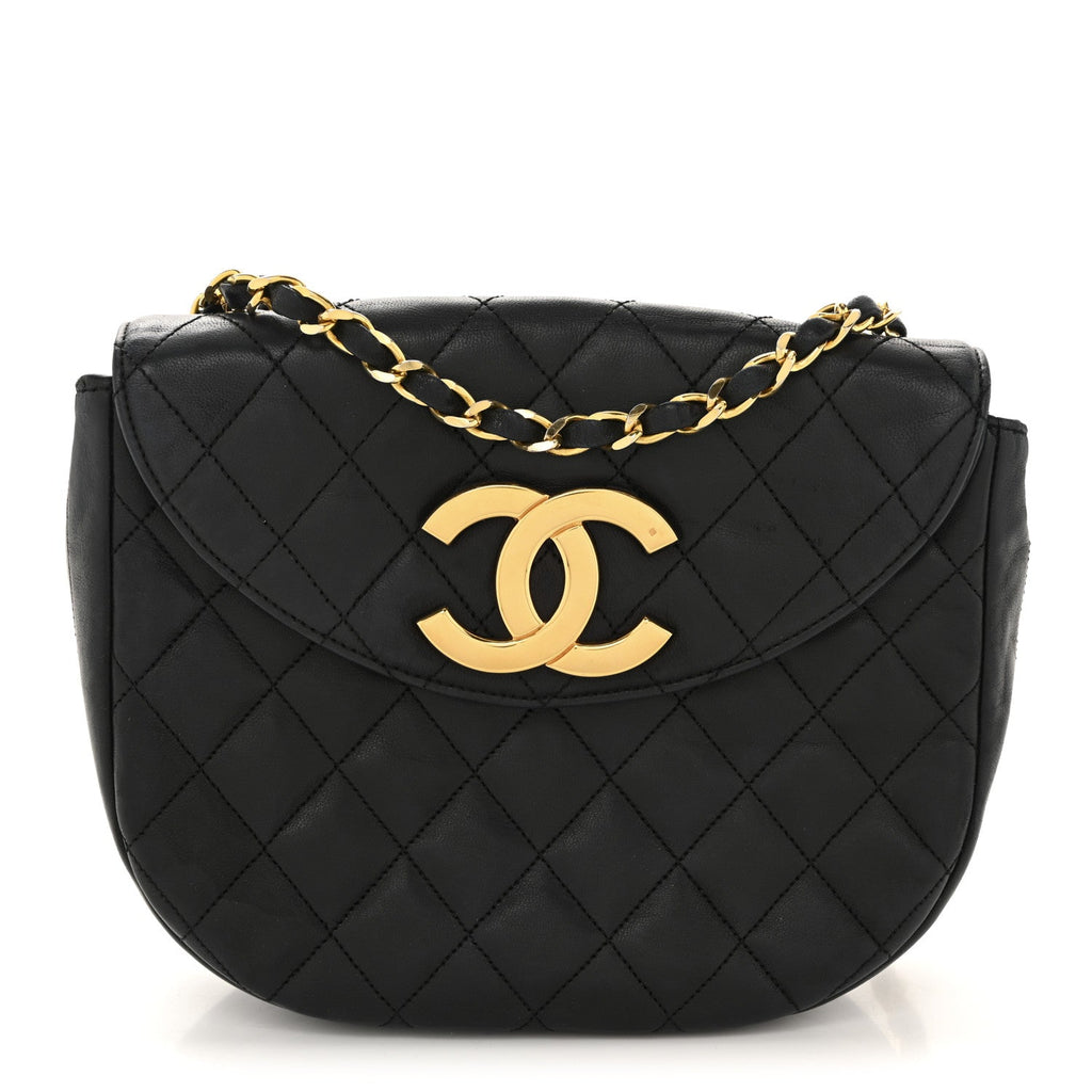 Lambskin Quilted Half Moon Flap Black