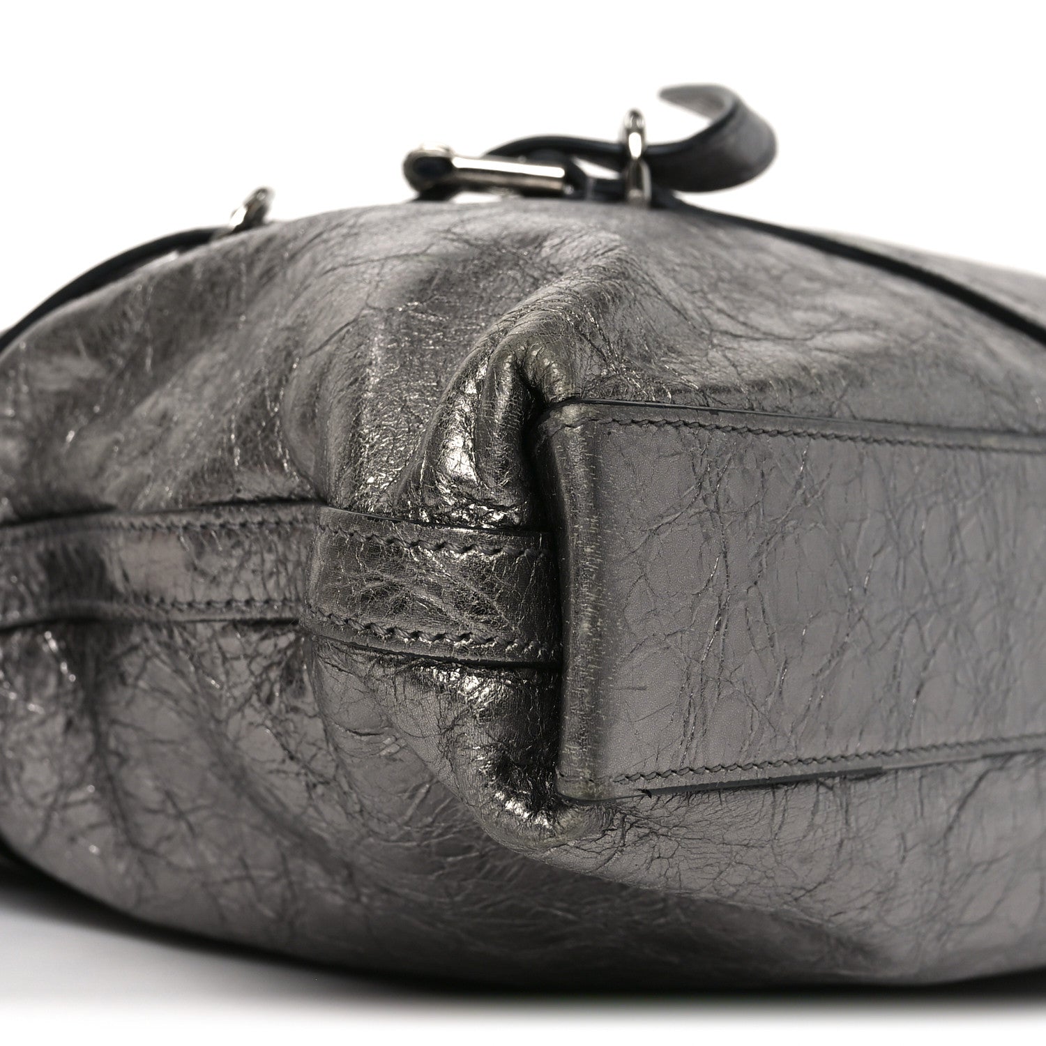 Metallic Calfskin Medium Voyou Bag Silver