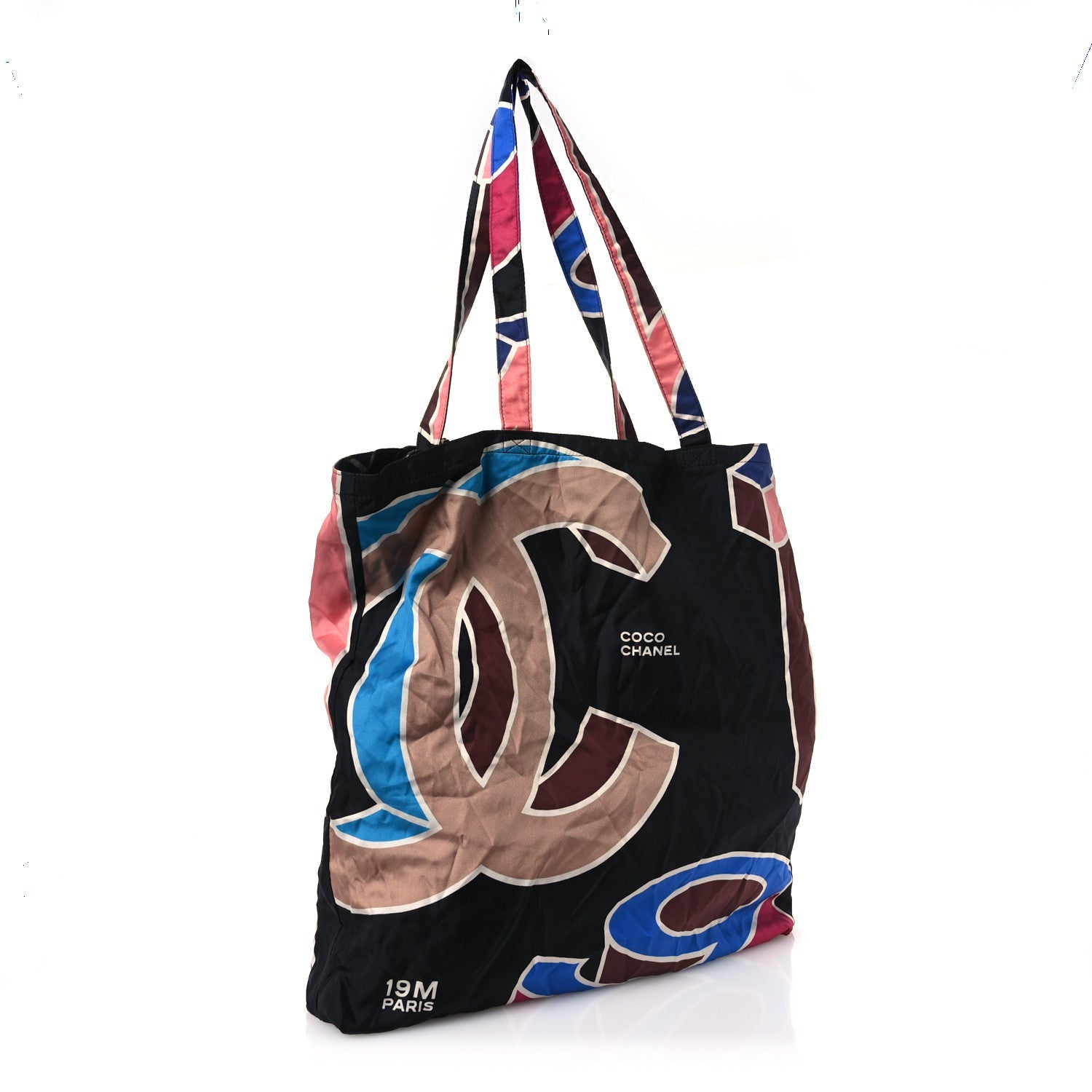 Caviar Fabric Foldable Tote Bag With Chain Black Multicolor