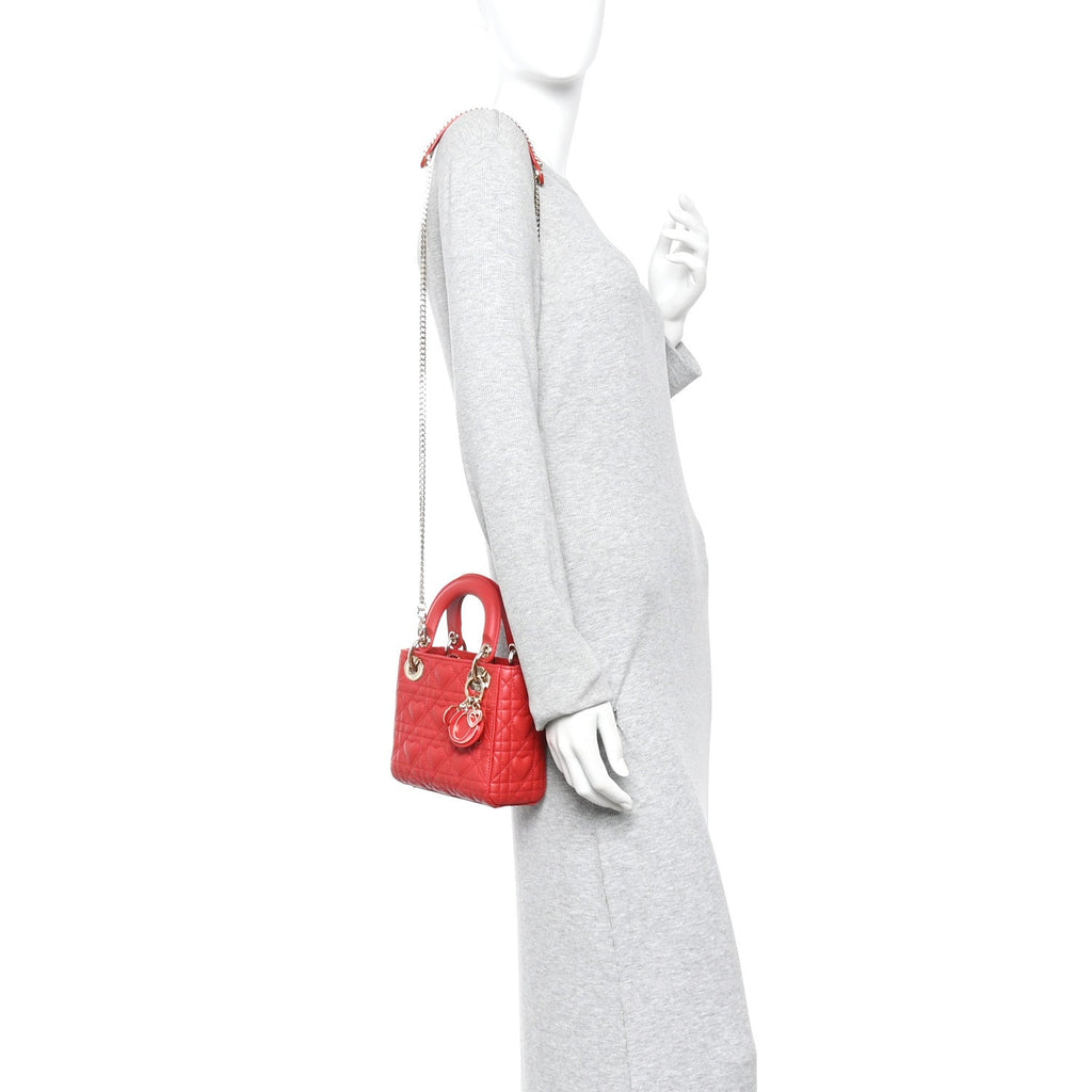 Calfskin Cannage Dioramour Mini Lady Dior Bag Bright Red