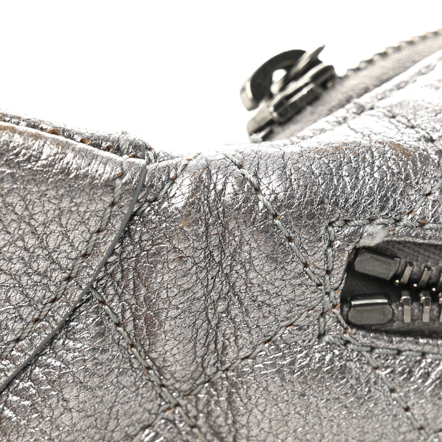 Metallic Calfskin Quilted Banane Waist Bag Fanny Pack Dark Silver