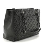 Caviar Quilted Grand Shopping Tote GST Dark Silver