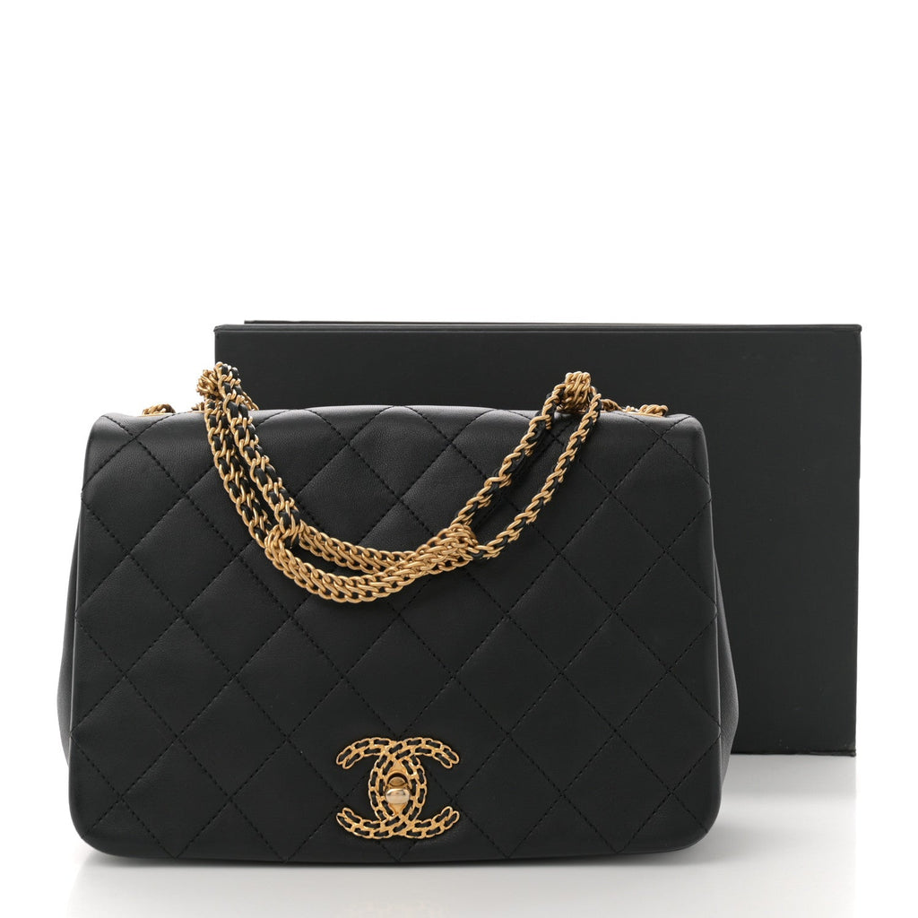 Lambskin Quilted Chain To Chain Flap Black