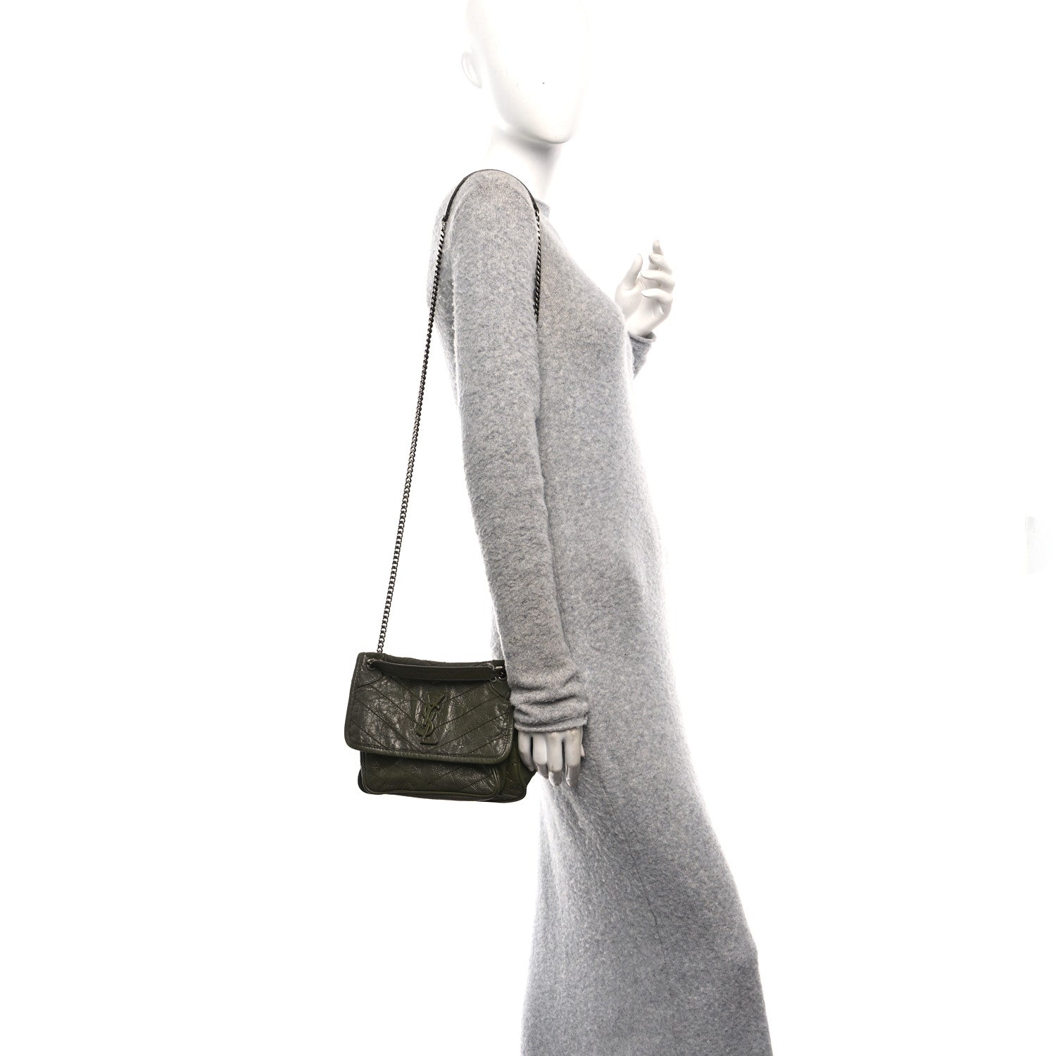 Crinkled Lambskin Matelasse Monogram Baby Niki Chain Satchel Seawood