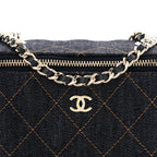 Denim Quilted Vanity Case With Chain Dark Blue