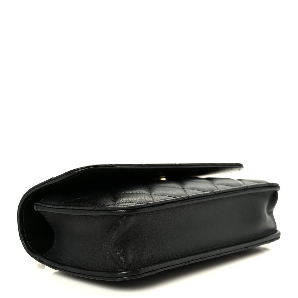 Lambskin Quilted Sweet Camellia Flap Phone Holder With Chain Black