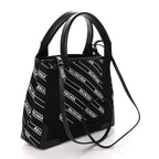 Cotton Canvas Calfskin Logo Print Navy Cabas XS Black White