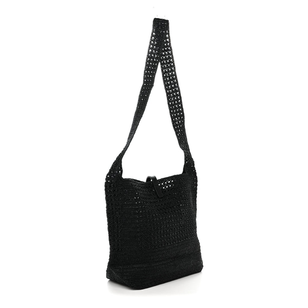 Raffia Monogram Le 5 A 7 Medium Tote Black