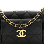 Caviar Quilted Pocket Twins Clutch With Chain Black