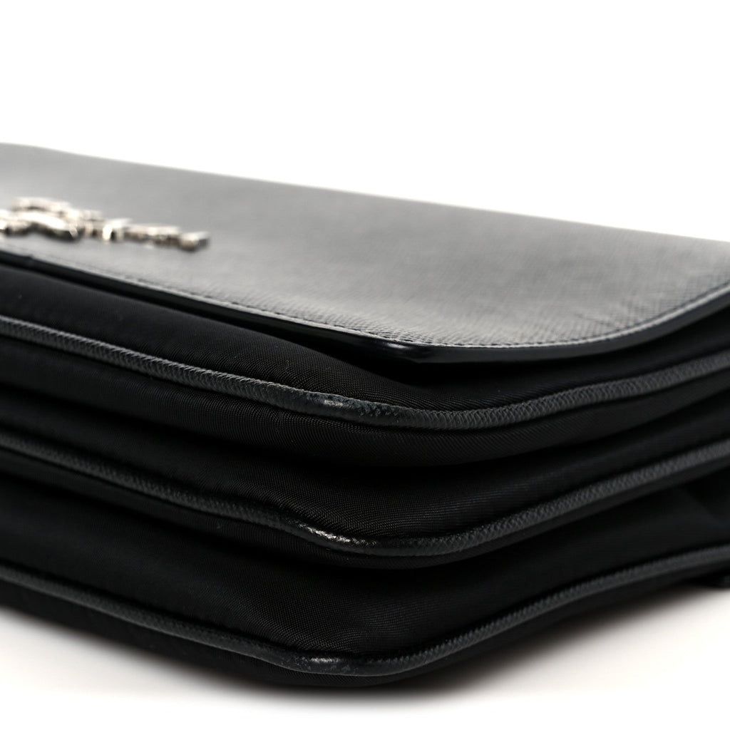 Saffiano Tessuto Nylon Chain Shoulder Bag Black