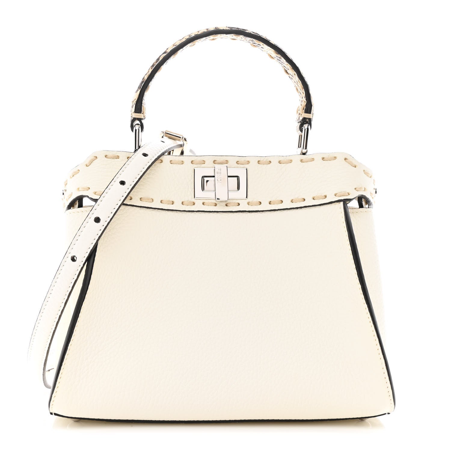 Cuoio Romano Snakeskin Selleria Mini Peekaboo Iconic Satchel White Stone