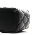 Lambskin Quilted Mini Pearl Crush Vanity Case With Chain Black