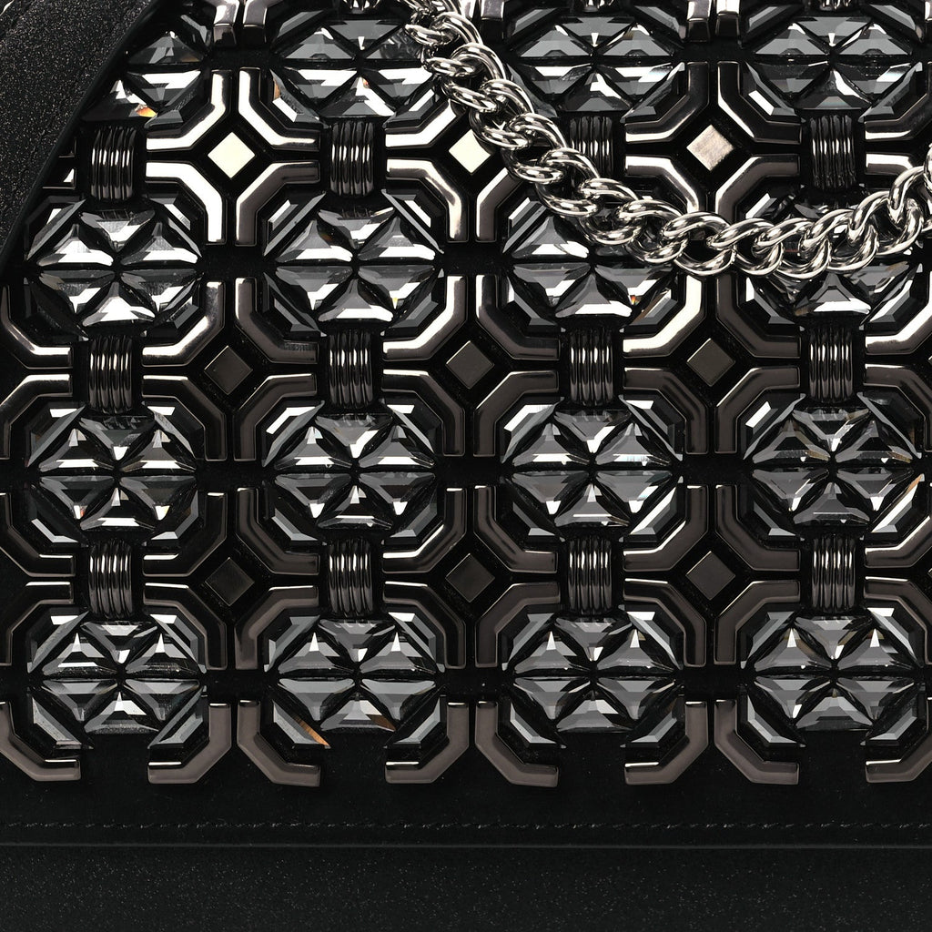 Suede Glitter Calfskin Embellished Paloma Clutch Black