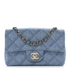 Printed Denim Quilted Mini Rectangular Flap Light Blue