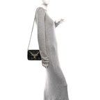 Shiny Lambskin Quilted Mini Pearl Logo Flap Black