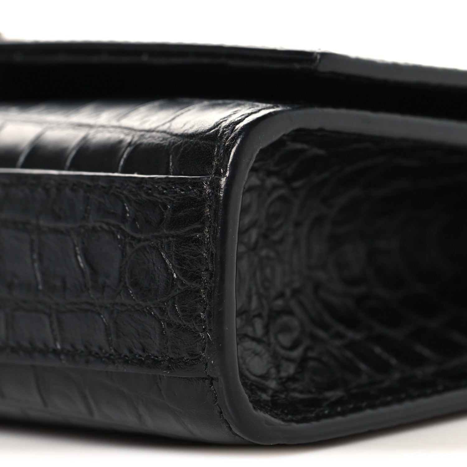 Calfskin Crocodile Embossed Small Classic Monogram Kate Tassel Satchel Black
