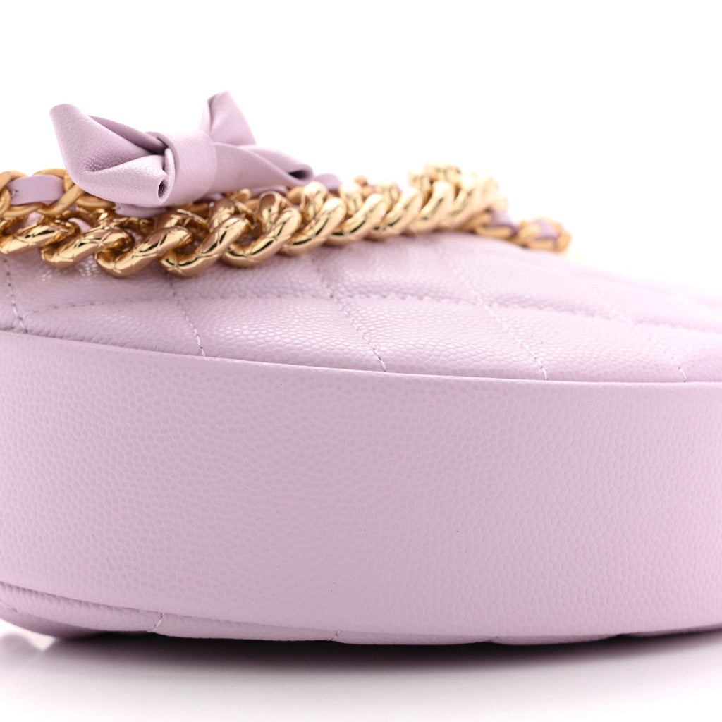 Shiny Caviar Quilted Bow Pouch Hobo Light Purple