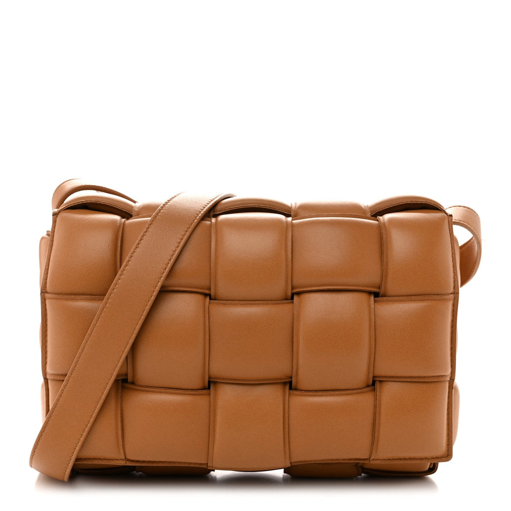 Nappa Maxi Intreccio Padded Cassette Crossbody Bag Caramel