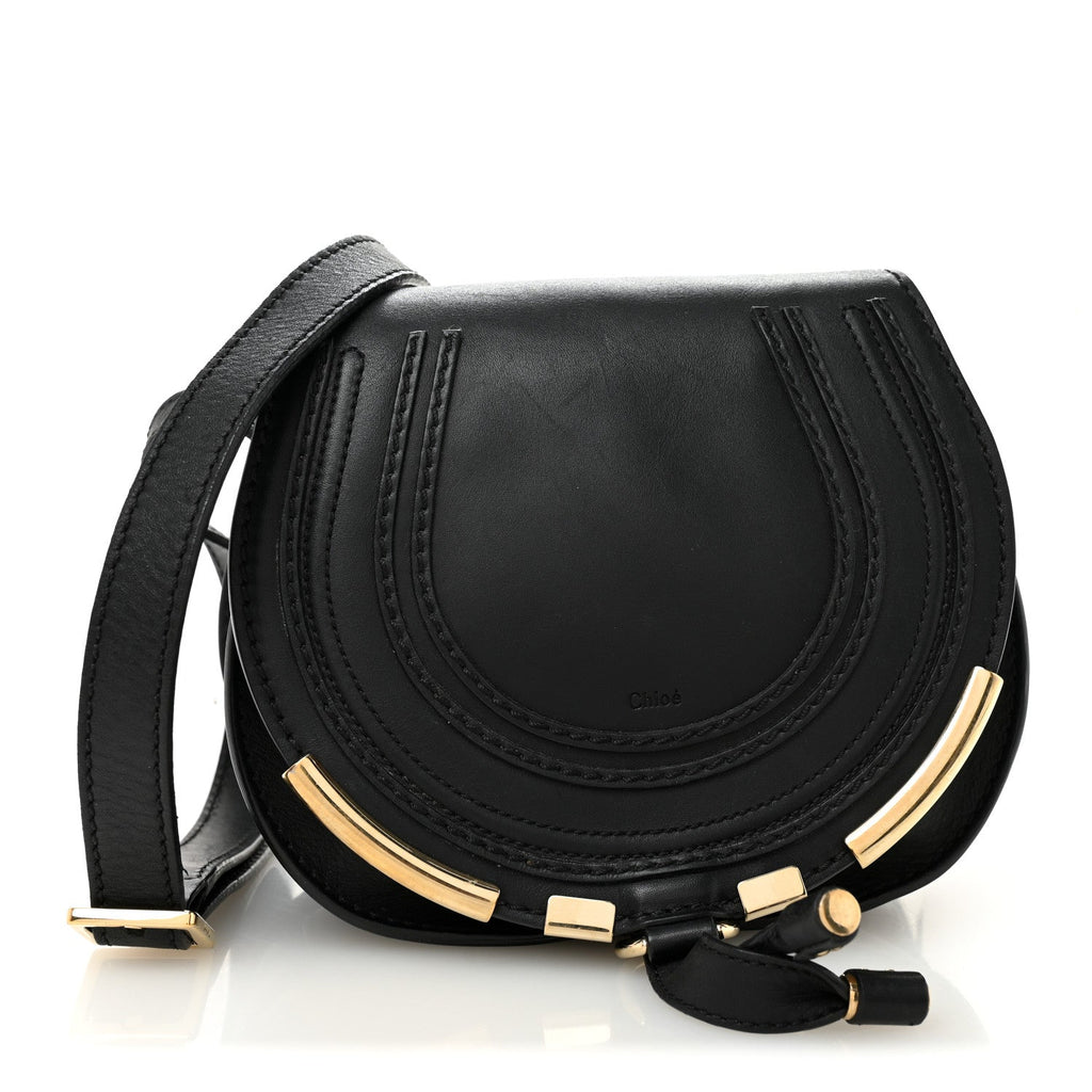 Calfskin Mini Marcie Metal Bar Trim Crossbody Bag Black