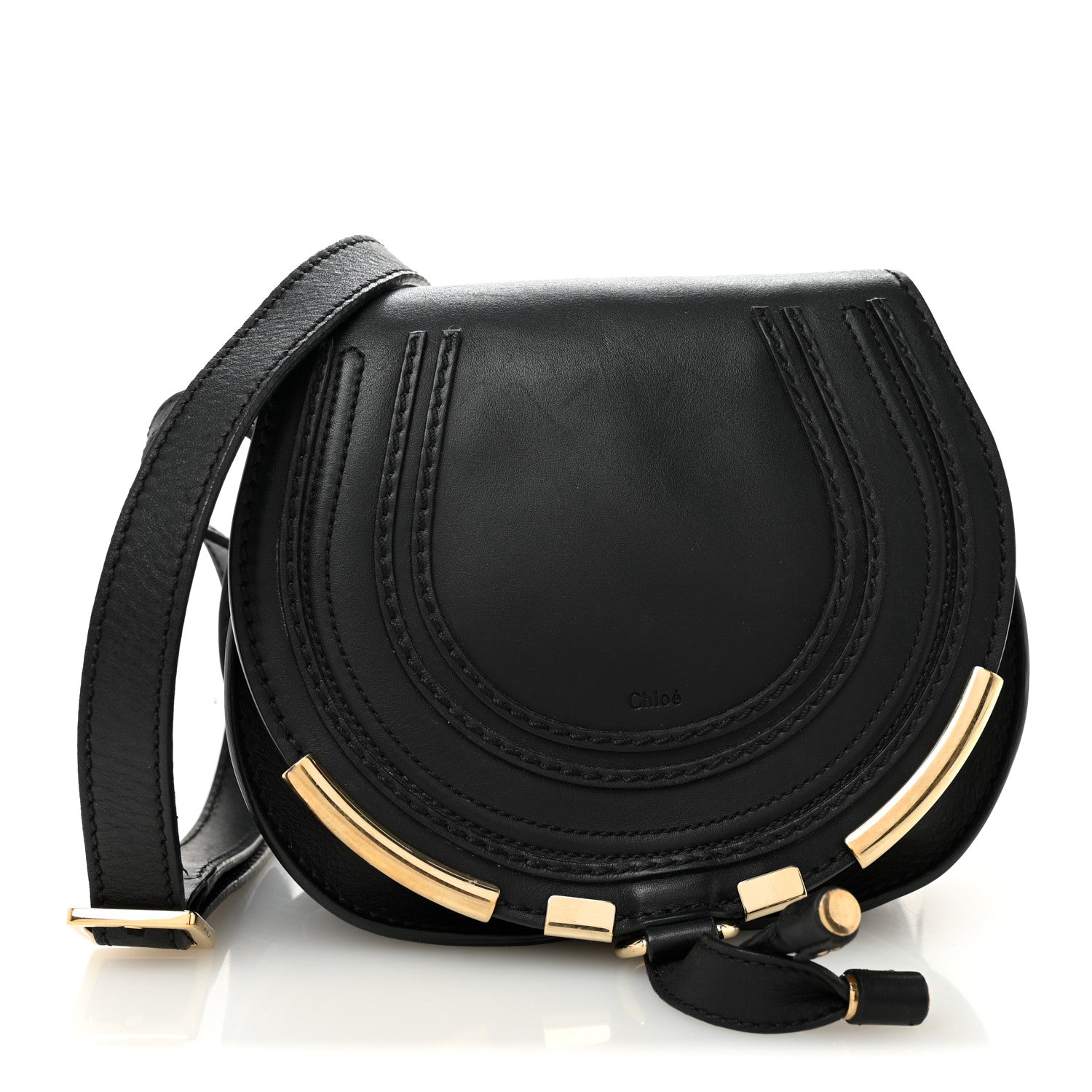 Calfskin Mini Marcie Metal Bar Trim Crossbody Bag Black