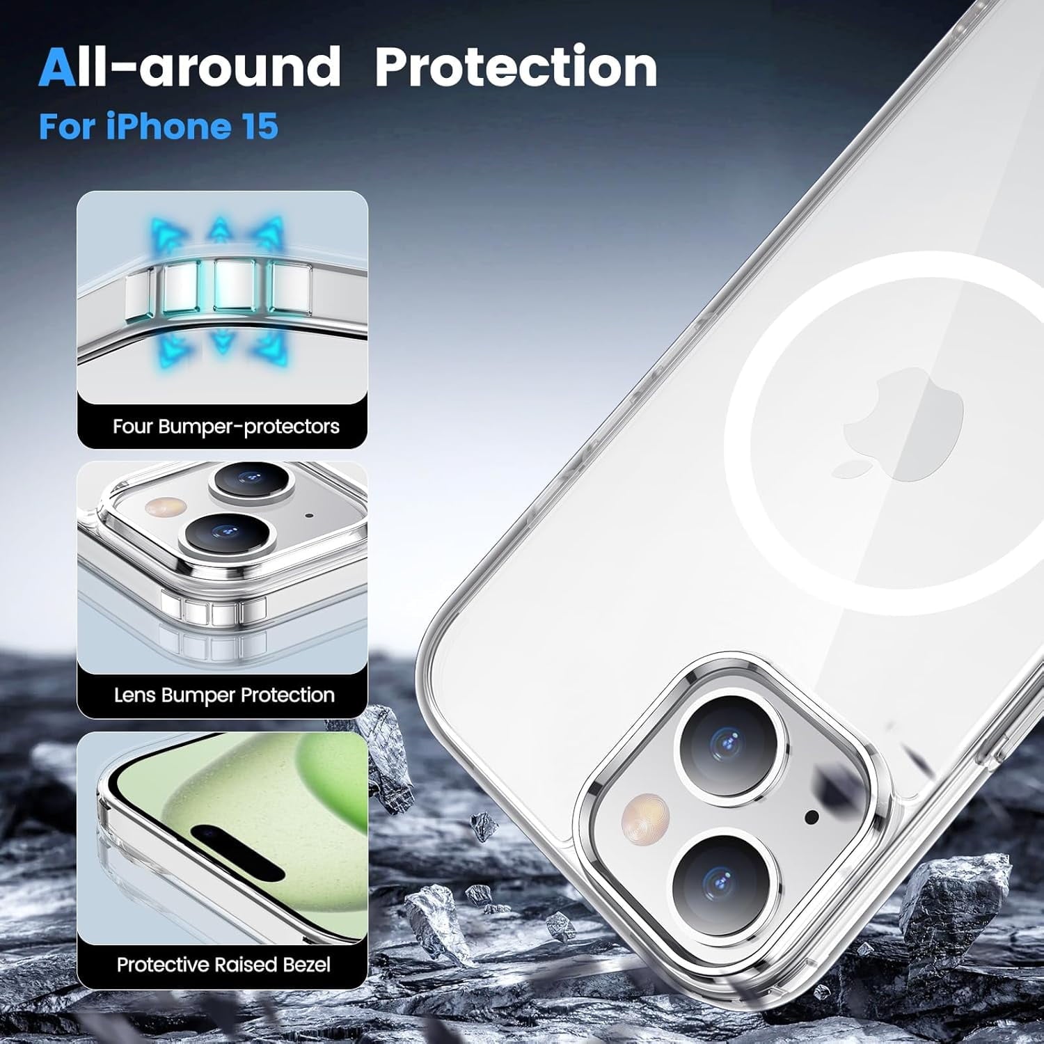 Entronix [Magnetic] Case Compatible with iPhone 14 - [Hard Back] Slim Clear