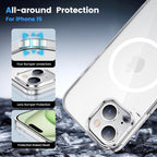 Entronix [Magnetic] Case Compatible with iPhone 15 - [Hard Back] Slim Clear
