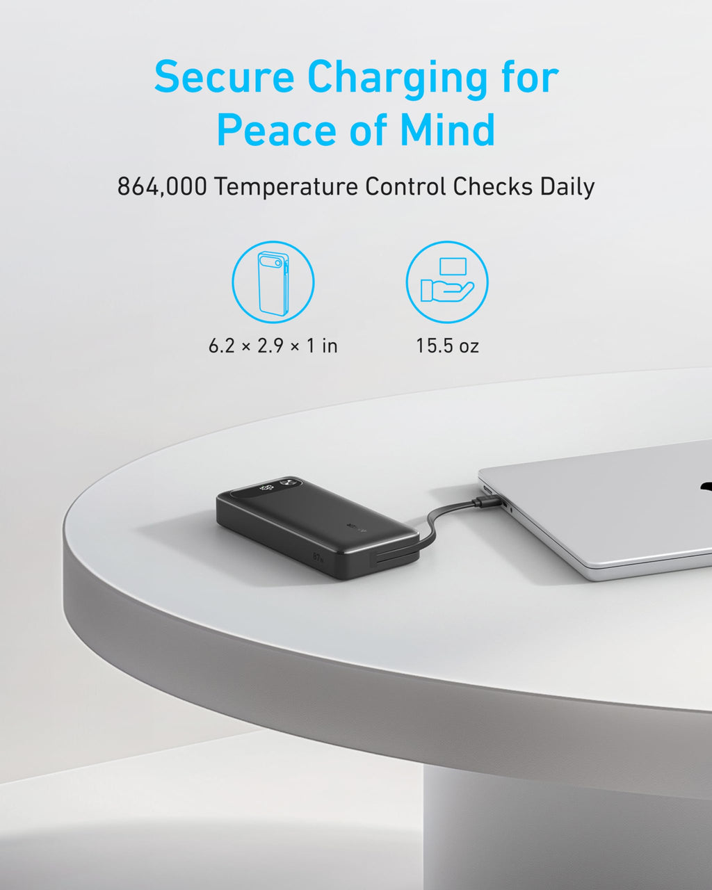 Anker Power Bank (20K, 87W, Built-In USB-C Cable) | Customizable