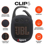 JBL Clip 5 Ultra Portable Bluetooth Speaker with gSport Silicone Sleeve (Black)