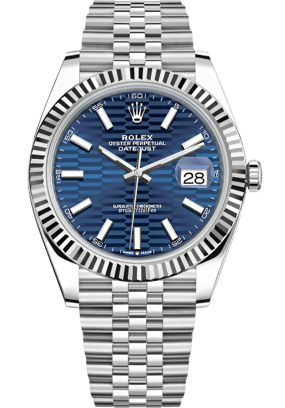 Rolex Steel and White Gold Rolesor Datejust 41  - Blue Motif Index Dial - Jubilee Bracelet - 126334 bmj