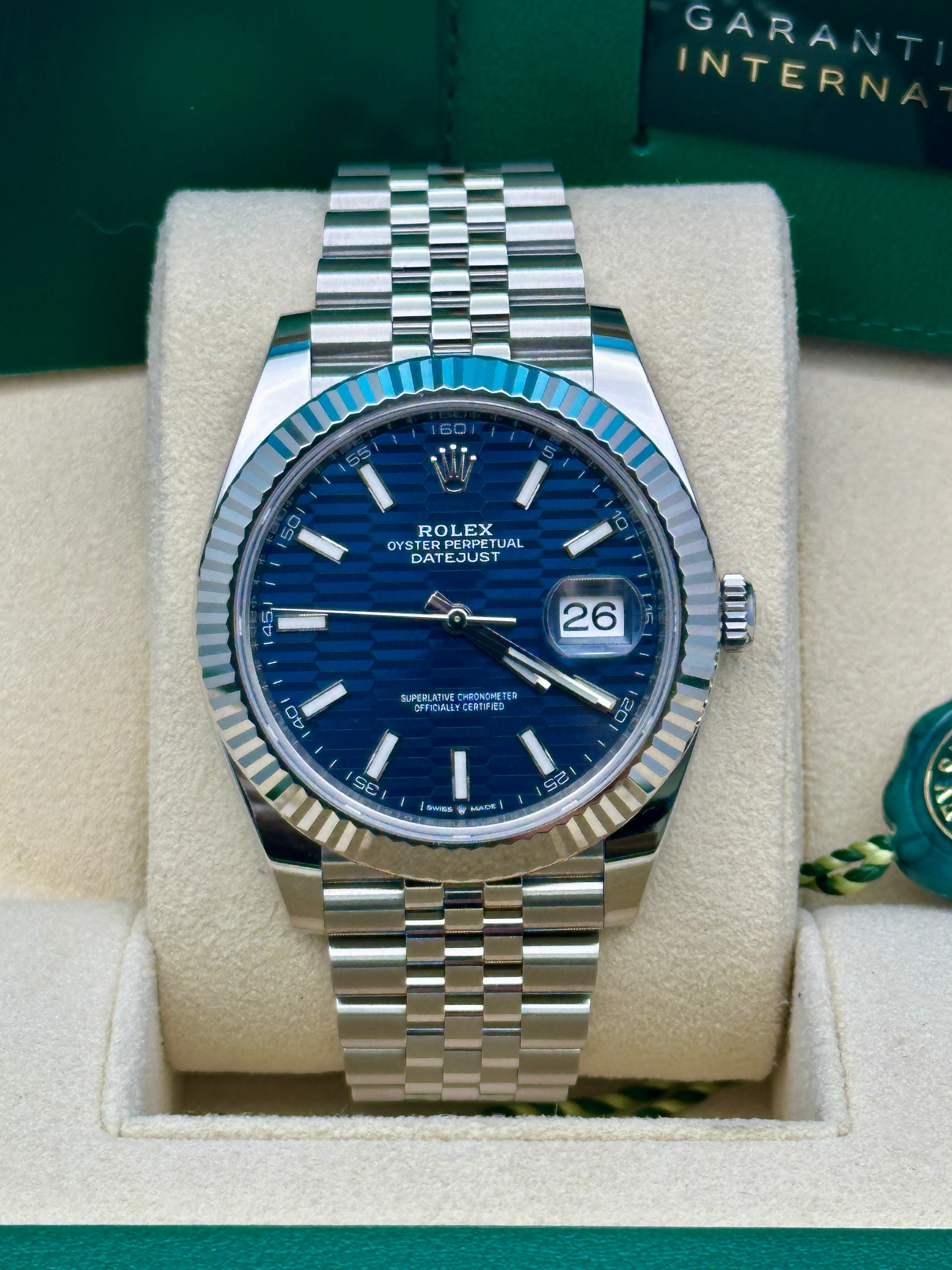 Rolex Steel and White Gold Rolesor Datejust 41  - Blue Motif Index Dial - Jubilee Bracelet - 126334 bmj