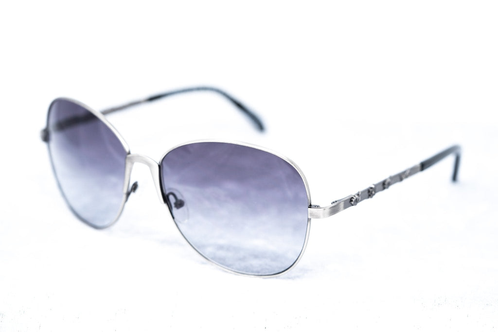 Buddhist Punk Sunglasses Rectangular Antique Silver and Grey