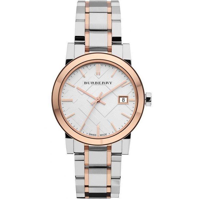 Burberry Ladies Watch Check Stamped Two Tone 34mm