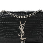 Calfskin Crocodile Embossed Small Classic Monogram Kate Tassel Satchel Black