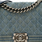 Denim Quilted Medium Boy Flap Blue