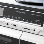 3-Speed Vinyl Turntable  Home Stereo System with CD Player, Double Cassette Player, Bluetooth, FM Radio & USB/SD Recording