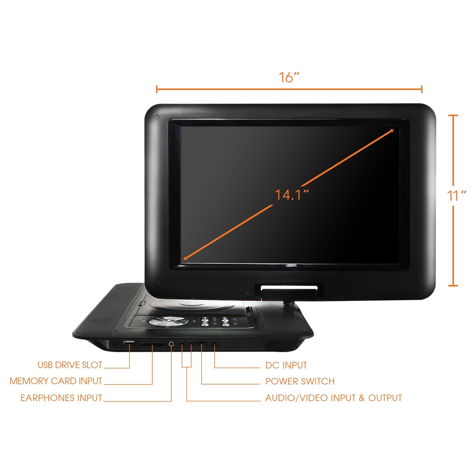 13.3 Inch Portable TV+DVD Player with Color TFT LED Screen and USB/HD/AV Inputs