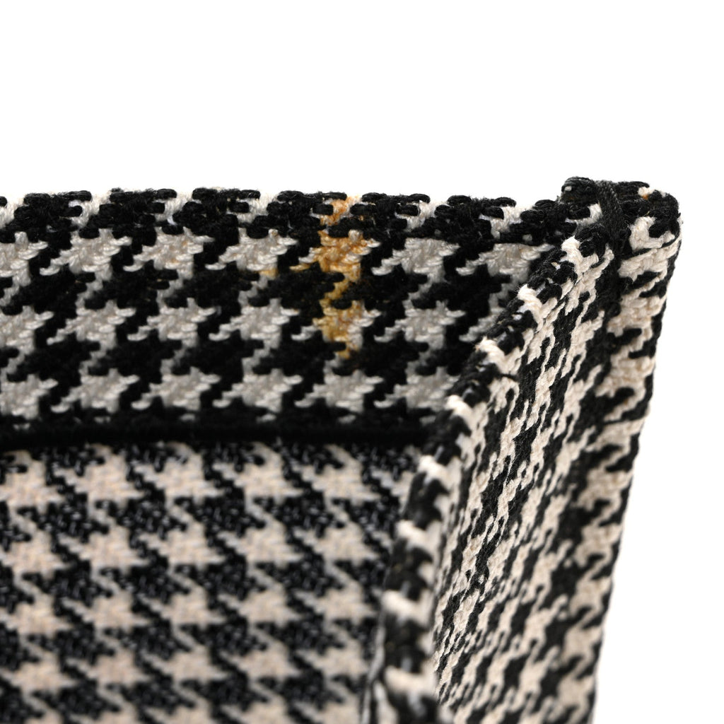 Canvas Houndstooth Embroidered Large Book Tote Black White