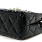 Shiny Aged Calfskin Quilted Nano Kelly Shopper Black