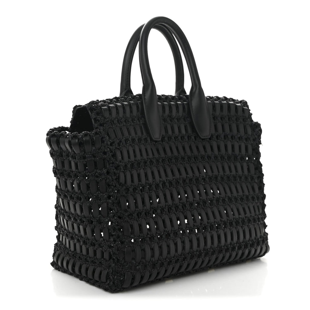 Raffia Calfskin The Studio Box Tote Black