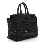 Raffia Calfskin The Studio Box Tote Black