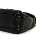 Shiny Lambskin Quilted Mini Pearl Logo Flap Black