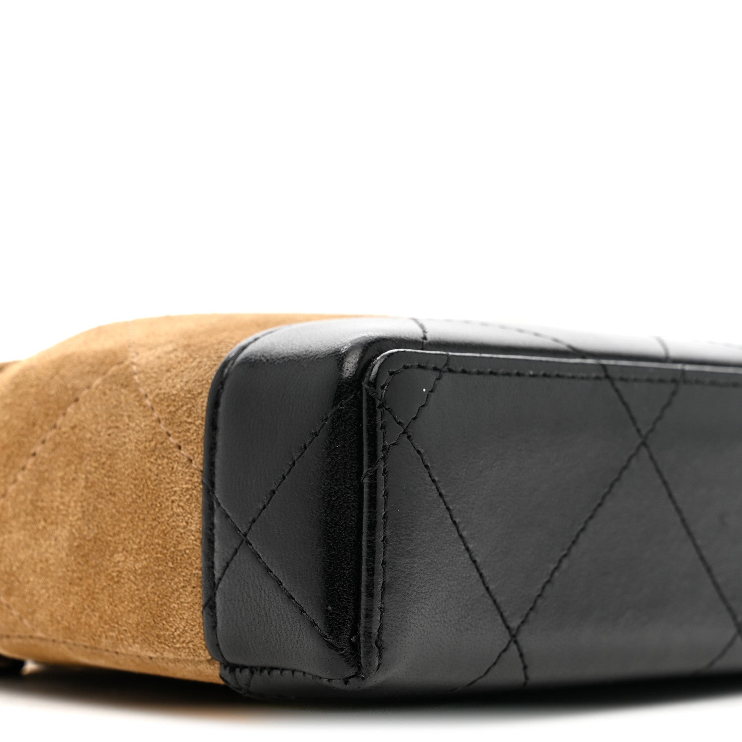 Suede Calfskin Shiny Lambskin Quilted Top Handle Slim Vanity Case With Chain Beige Black