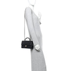 Lambskin Quilted Mini Top Handle Rectangular Flap Black