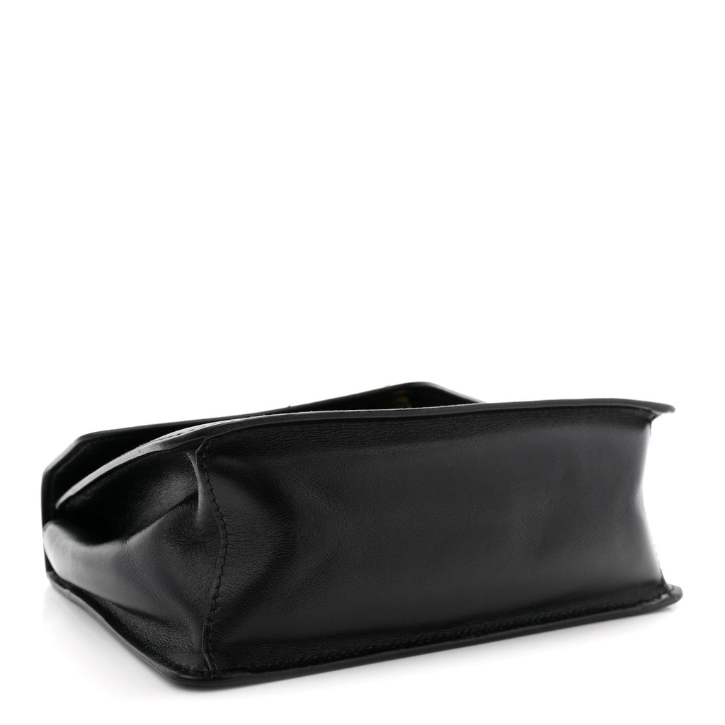 Saffiano Soft Calfskin Metal Triangle Logo Envelope Chain Shoulder Bag Black