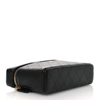 Goatskin Stitched Top Handle Slim Vanity With Chain Black