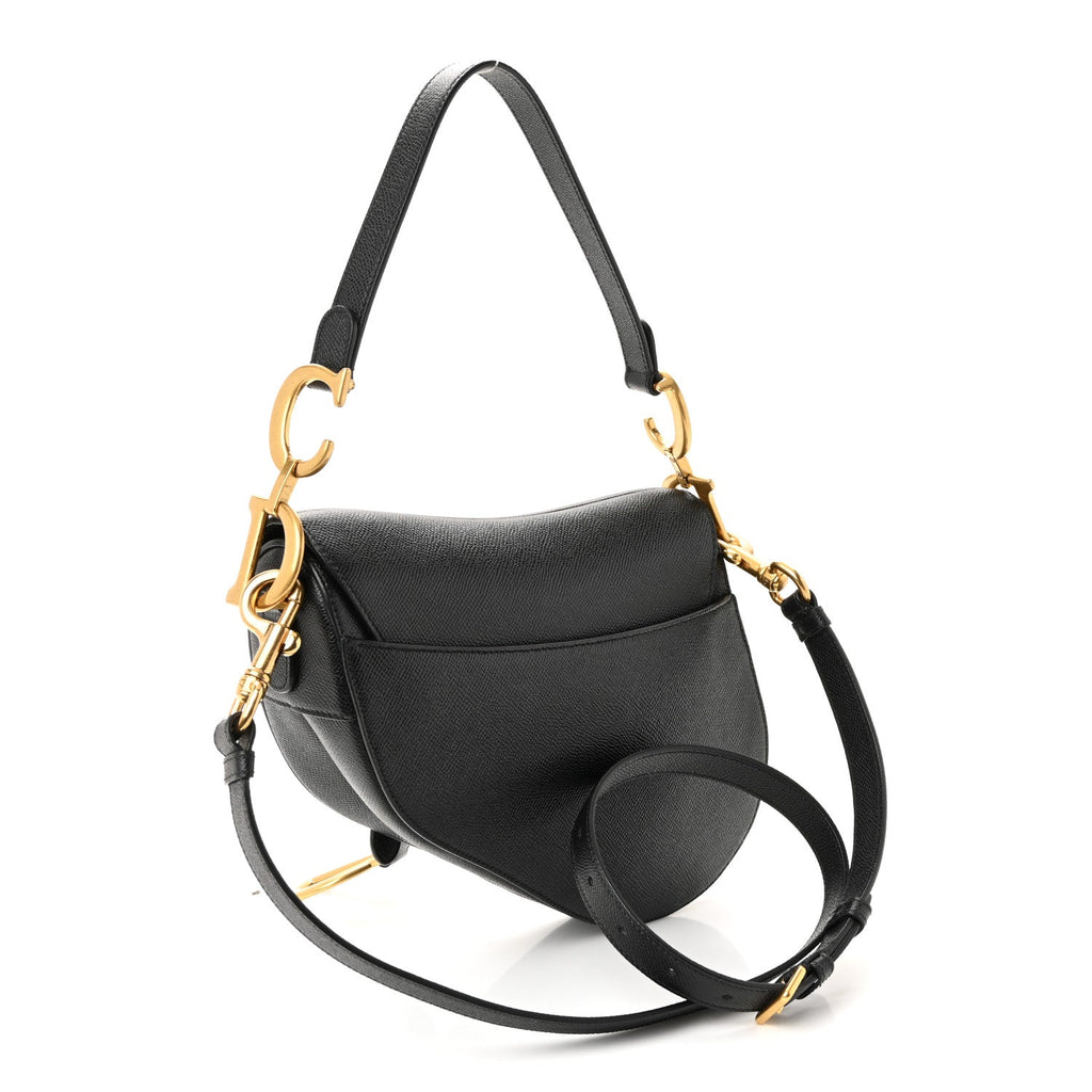 Grained Calfskin Saddle Bag With Strap Black