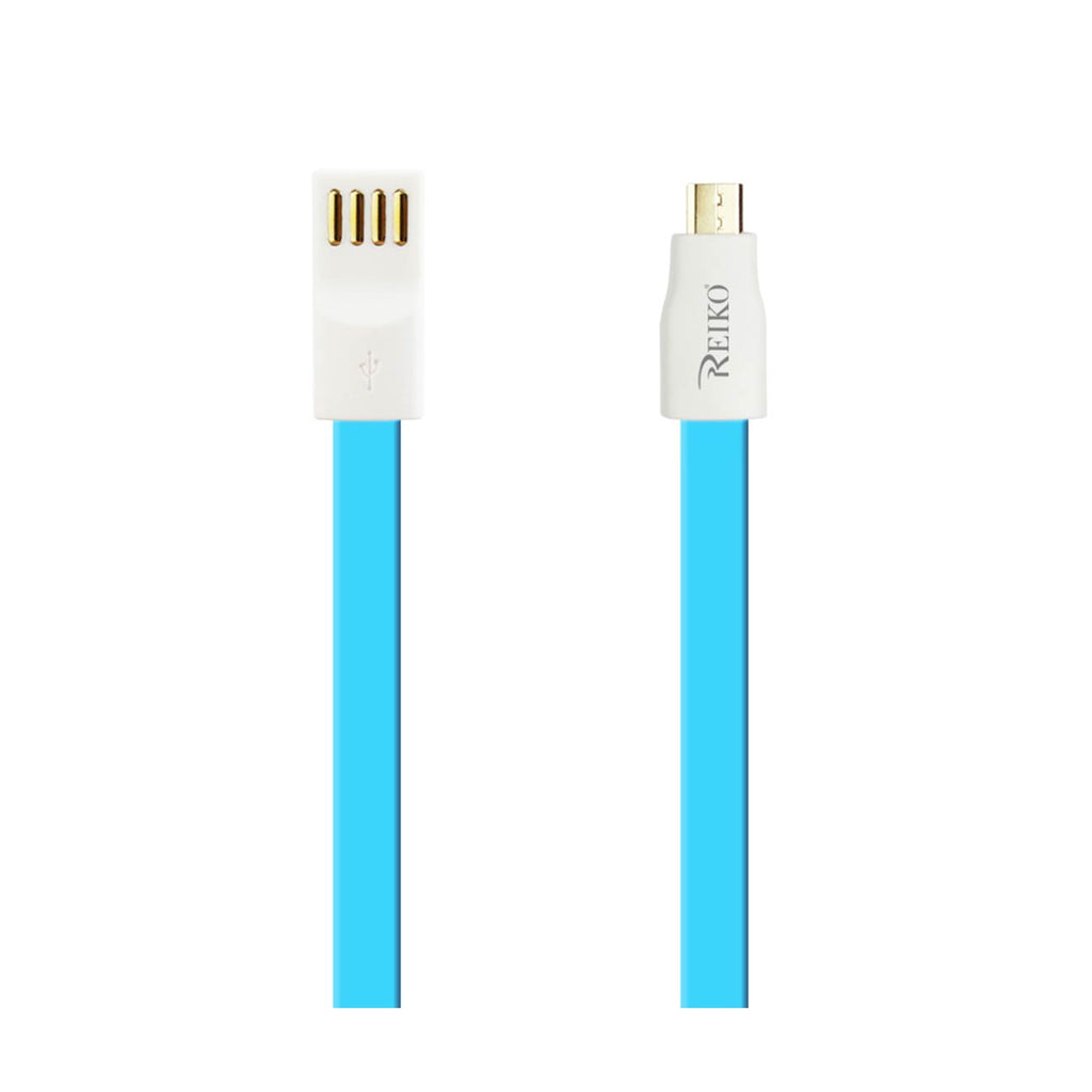 Reiko Flat Magnetic Gold Plated Micro Usb Data Cable 0.7 Foot In Blue