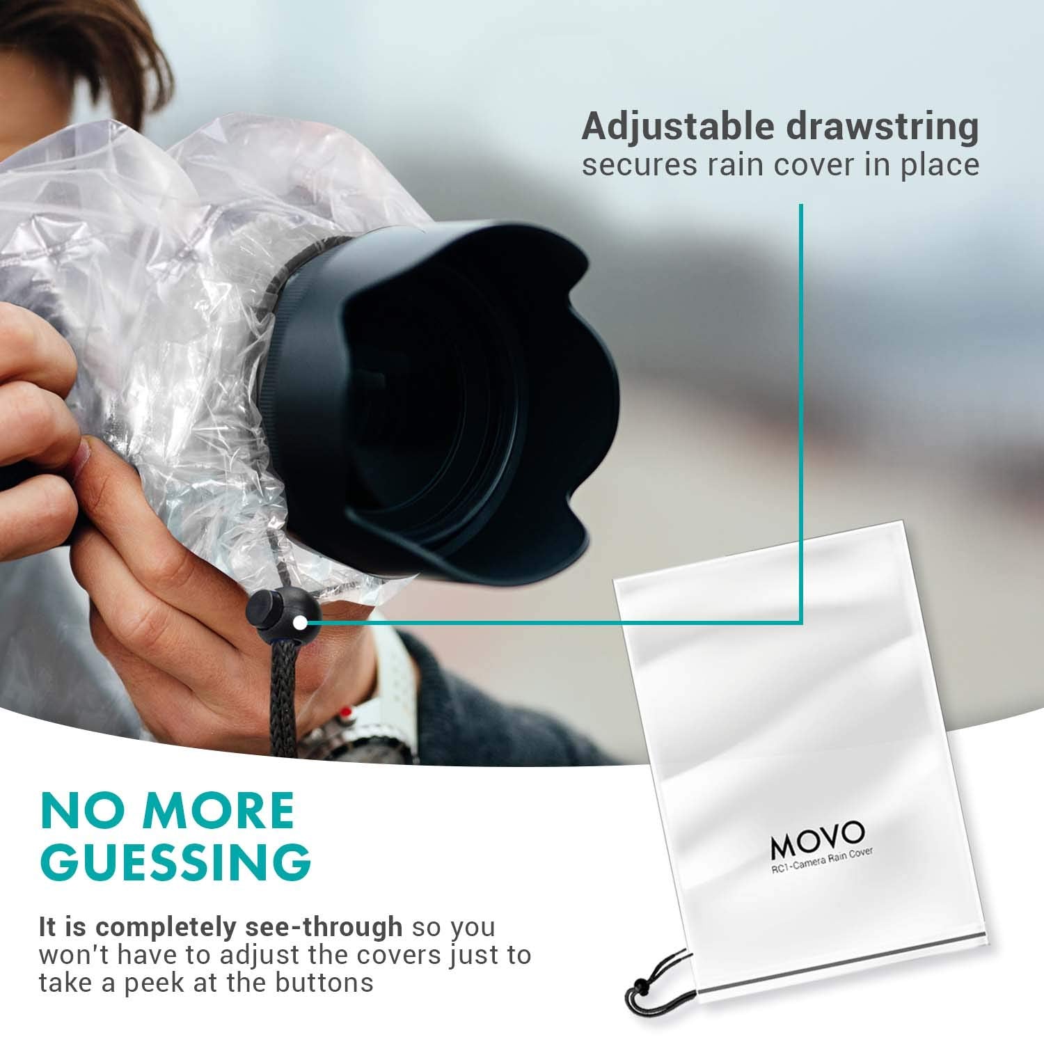 Movo (5 Pack) RC1 Clear Rain Cover for DSLR Camera & Lens up to 18 Long
