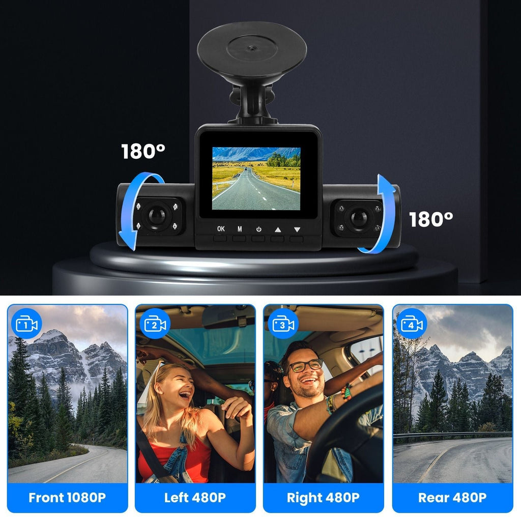360° View FHD 4 Channel Dash Cam 1080P Front 480P Rear Left Right Inside Dash Camera With IR Night Vision Loop Recording Motion Detection Free 32GB MMC Card